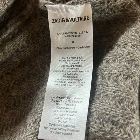 Zadig & Voltaire Taupe Gray Ana New Pointelle High Low Open Cardigan - Picture 7 of 7